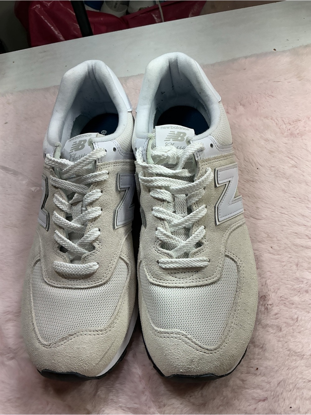 New Balance Men’s 574 Sneakers in Light Beige and White 141